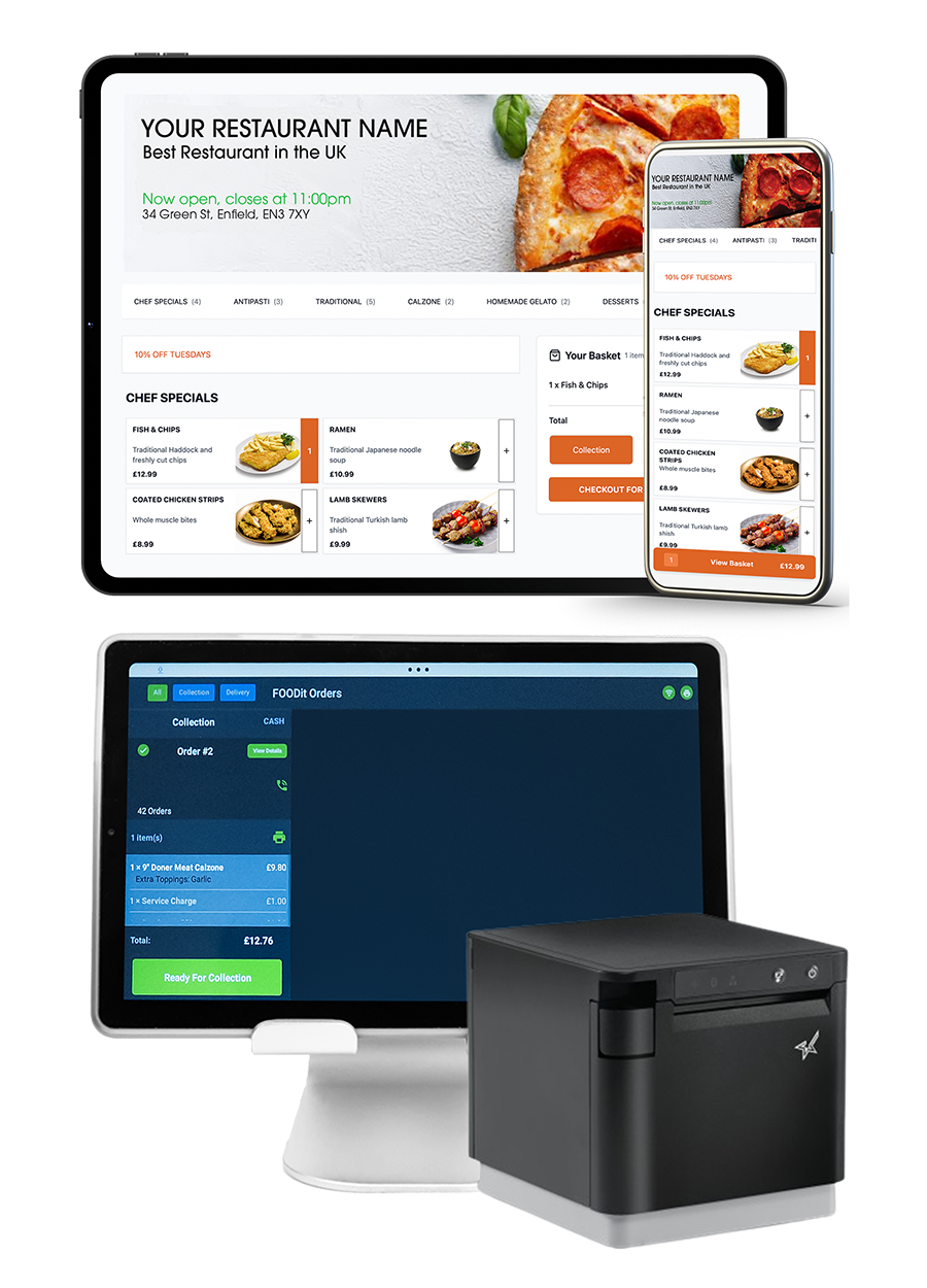 FOODit restaurant management system dashboard and mobile ordering interface